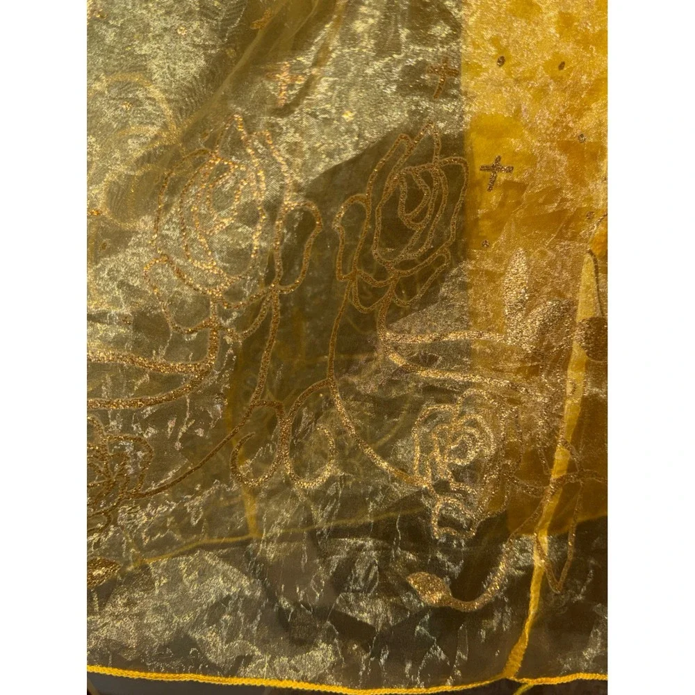 Yellow Belle Princess Costume Dress Kids Girls Gold Sequin Rose Detail Halloween